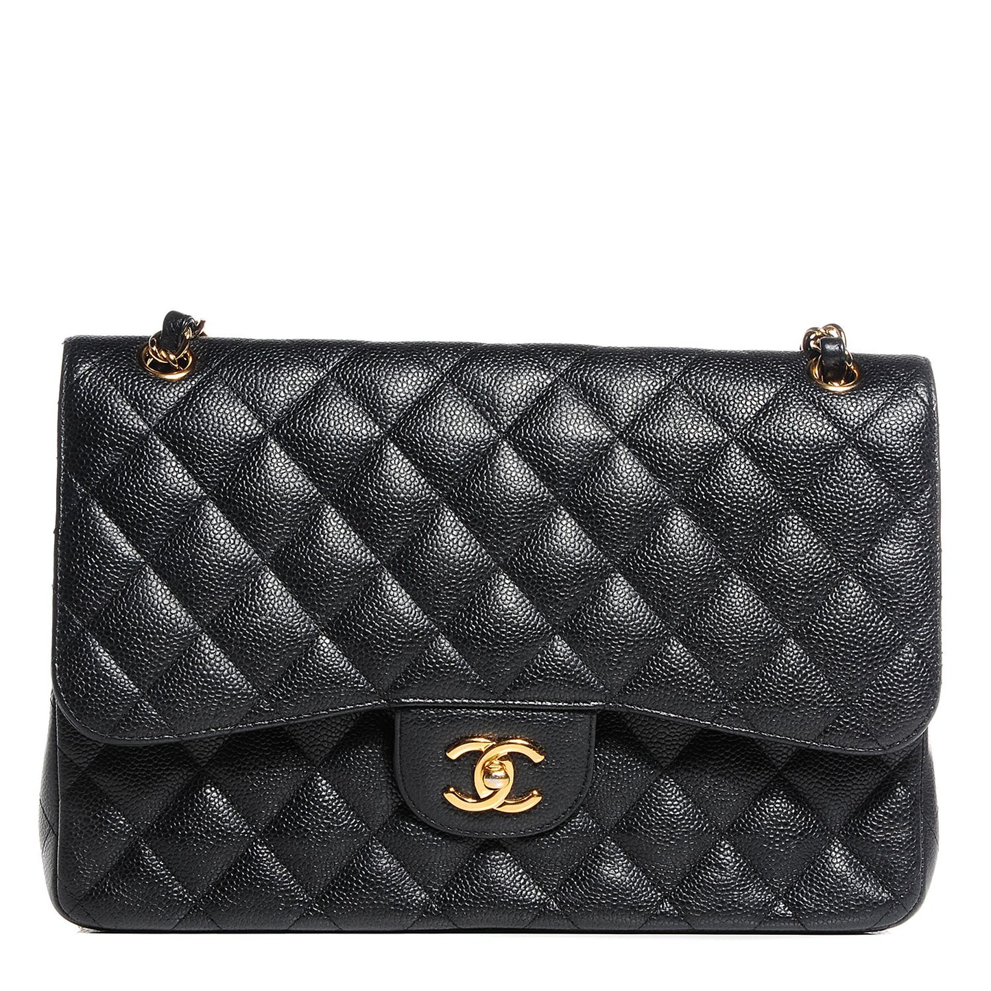 Caviar Quilted Jumbo Double Flap Black
