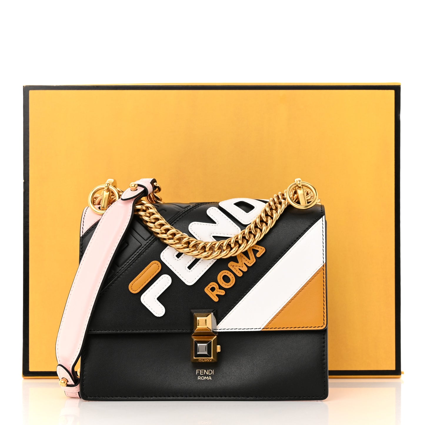 X FILA Vitello Liberty Mania Bi-Color FF 1974 Embossed Small Kan I Shoulder Bag Black