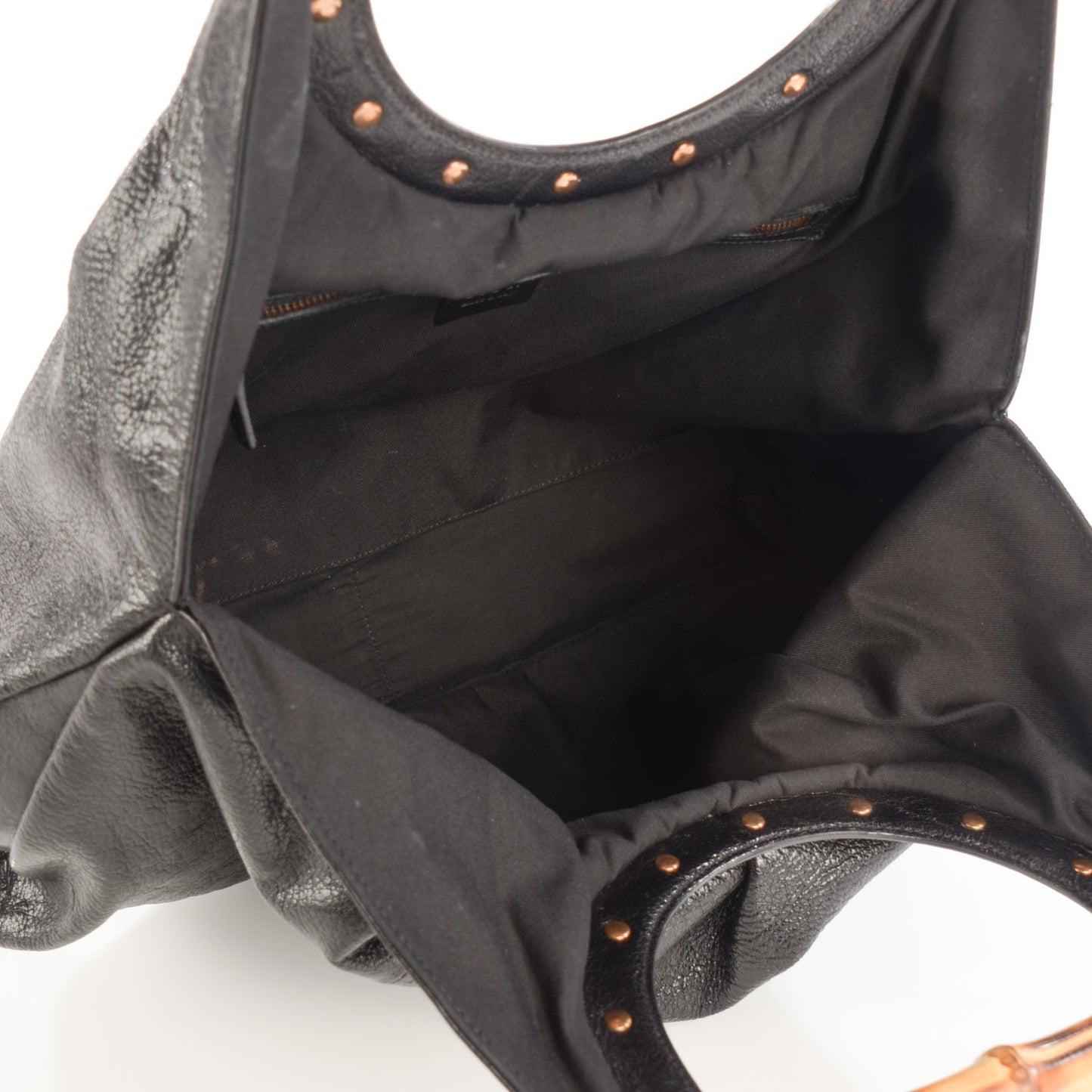 Calfskin Studded Large Bamboo Handle Tote Black