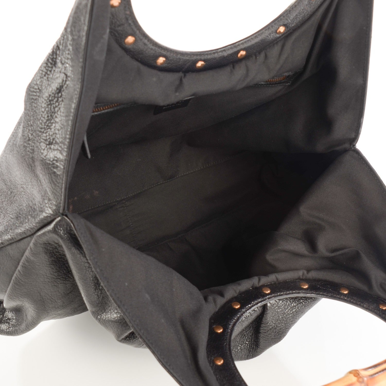 Gucci Calfskin Studded Large Bamboo Handle Tote Black 5 of 7
