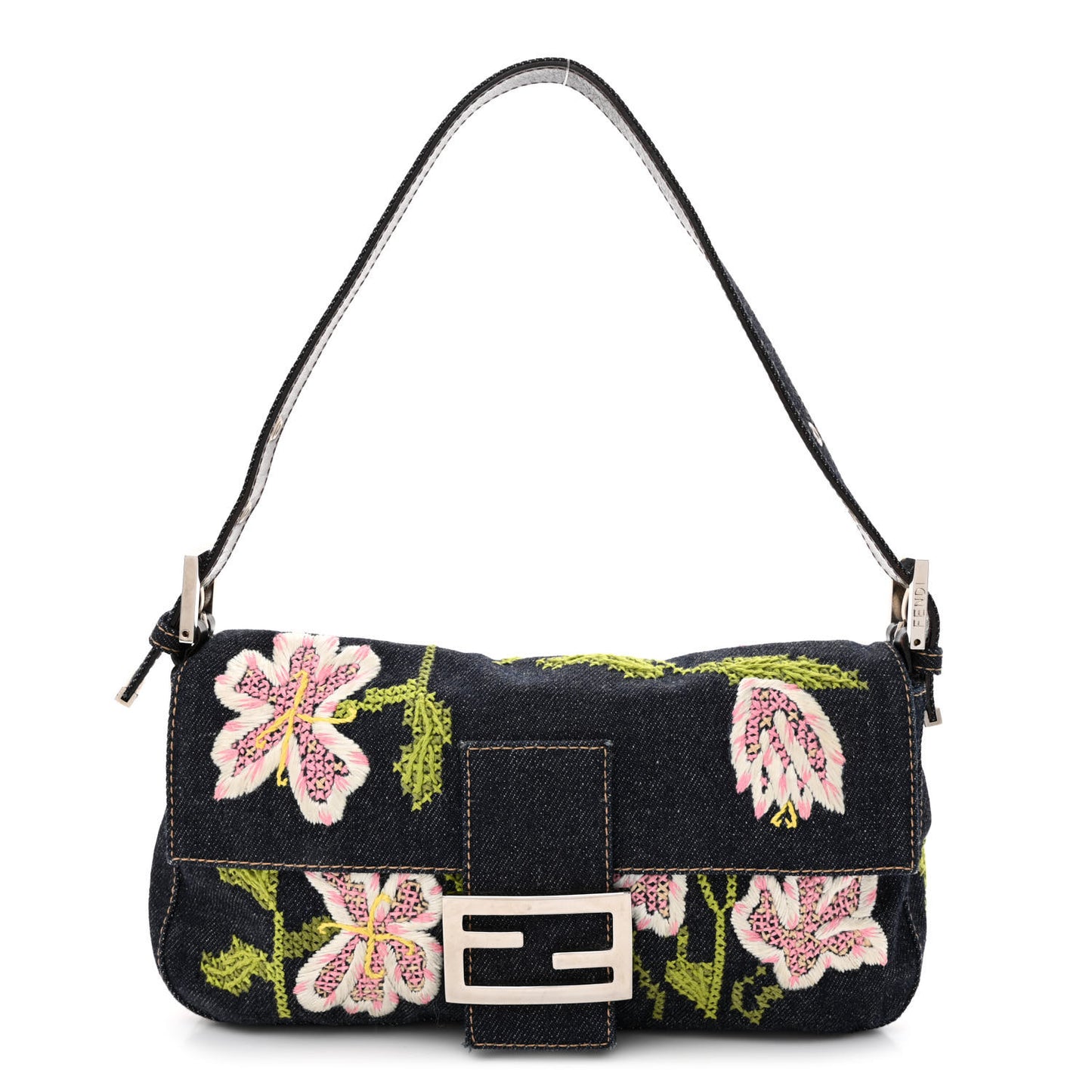 Denim Embroidered Baguette Blue Multicolor