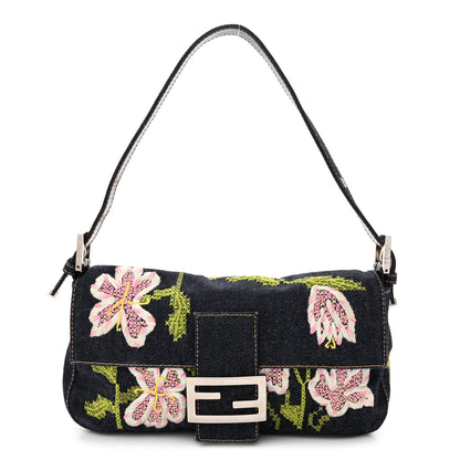 Fendi Denim Embroidered Baguette Blue Multicolor 1 of 10