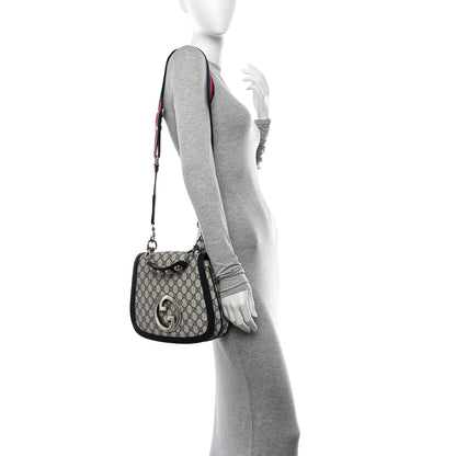 Gucci GG Supreme Monogram Textured Dollar Calfskin Web Medium Blondie Top Handle Shoulder Flap Bag Beige Blue 2 of 10