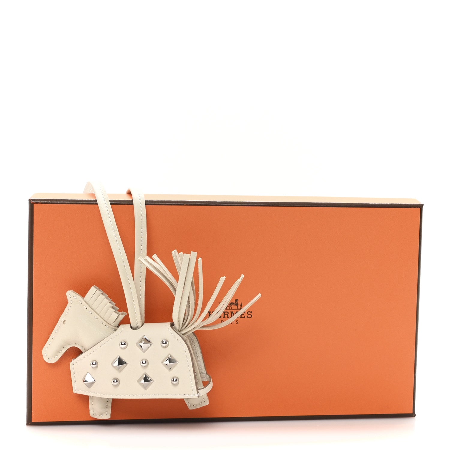 Hermes Milo Lambskin Studded Grigri Rodeo Robeo Rock Horse Bag Charm PM Craie 4 of 4