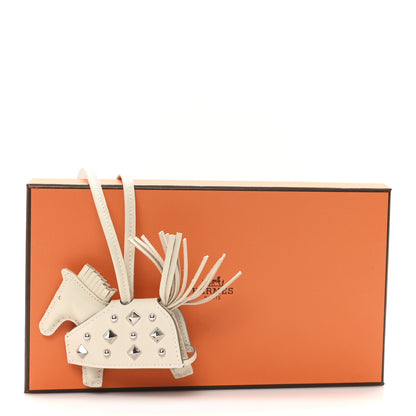 Hermes Milo Lambskin Studded Grigri Rodeo Robeo Rock Horse Bag Charm PM Craie 4 of 4