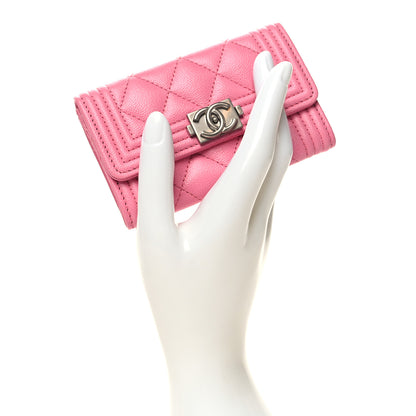 Chanel Caviar Quilted Boy Flap Card Holder Wallet Pink 2 of 9