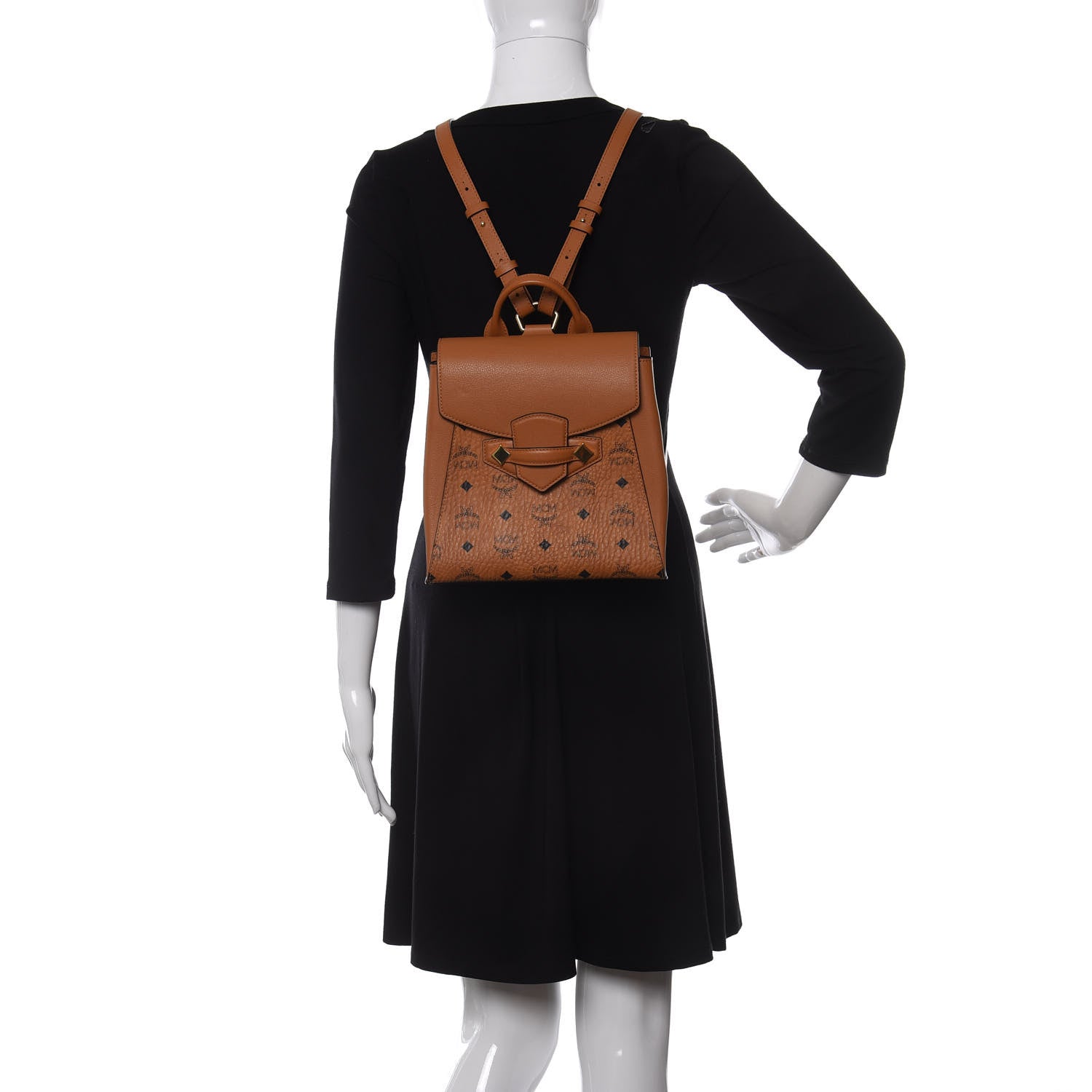 MCM Calfskin Essential Visetos Small Backpack Cognac 2 of 10