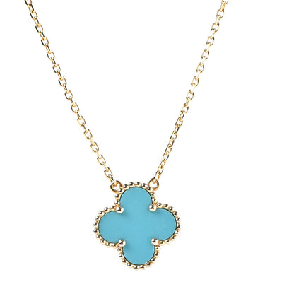 Van Cleef & Arpels 18K Yellow Gold Turquoise Vintage Alhambra Pendant Necklace 1 of 7
