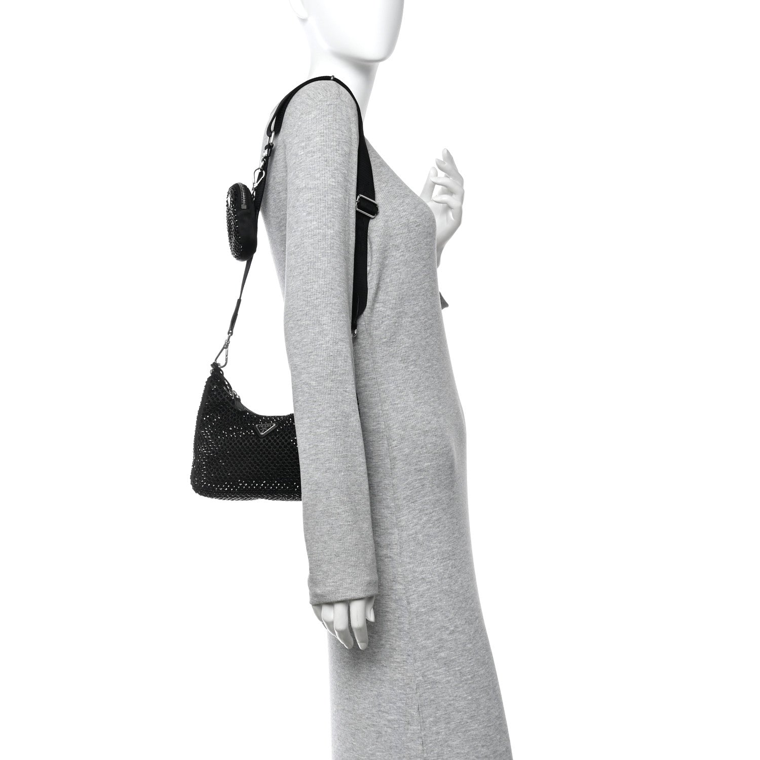 Prada Satin Crystal Re-Edition 2005 Shoulder Bag Black 2 of 10