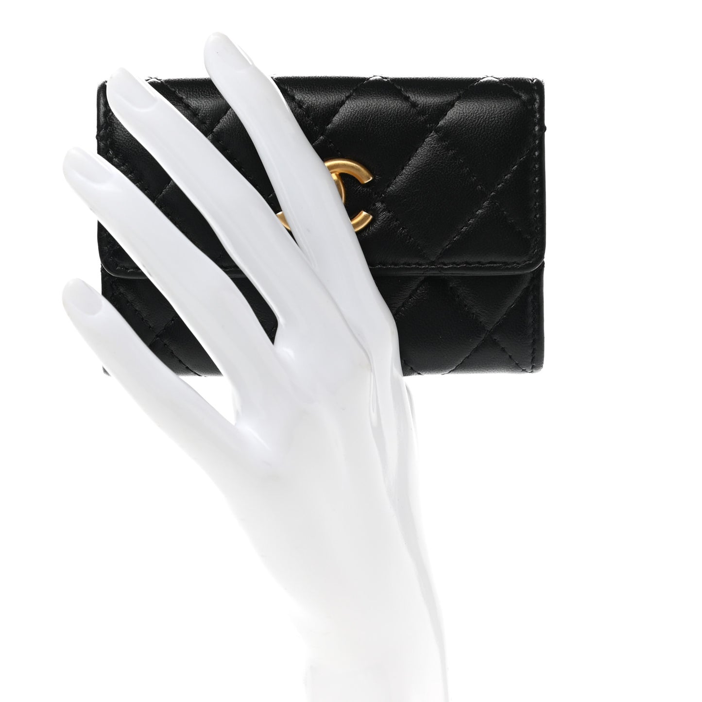 Lambskin Quilted Flap Card Holder Black