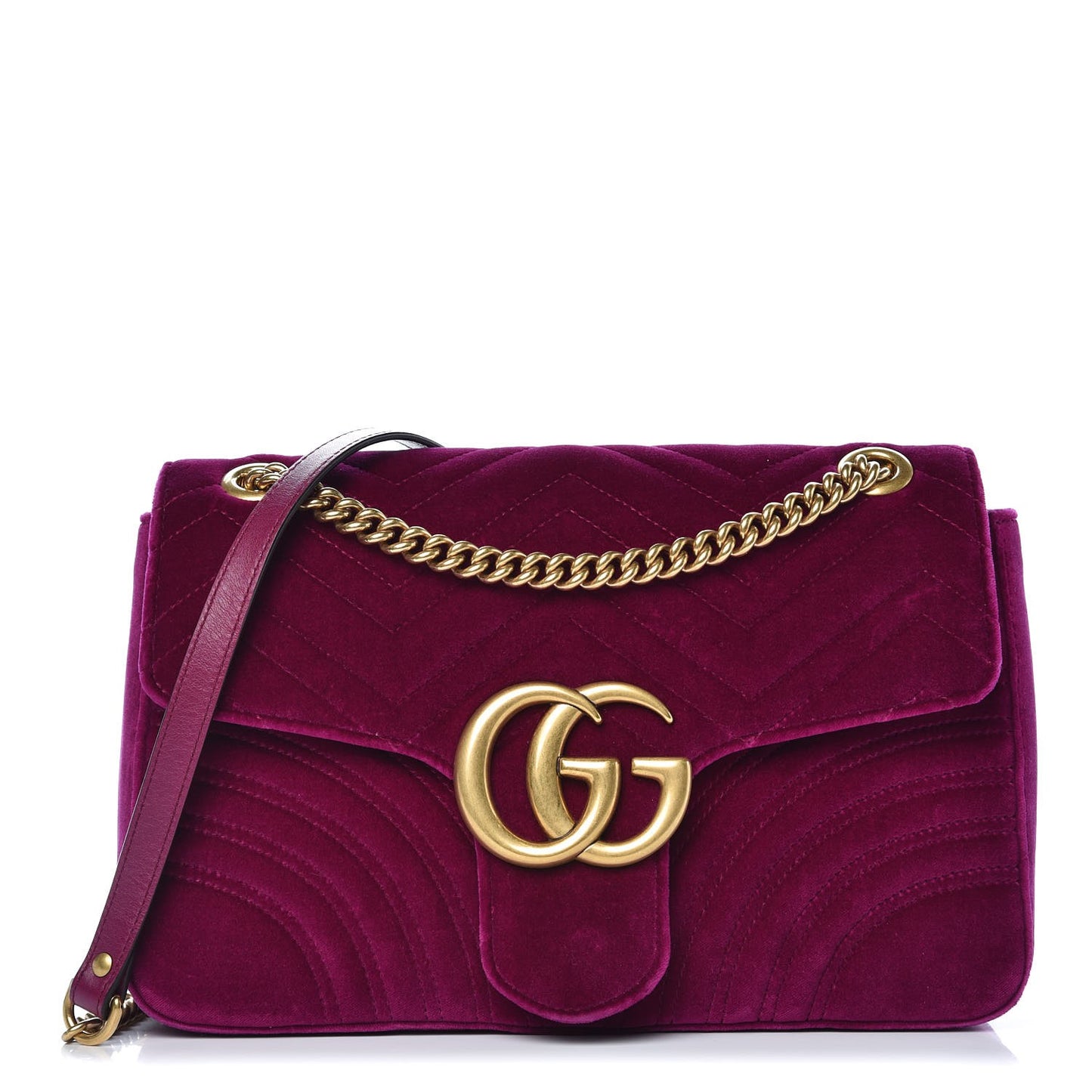 Velvet Matelasse Medium GG Marmont Shoulder Bag Fuchsia Violet Cyclamen