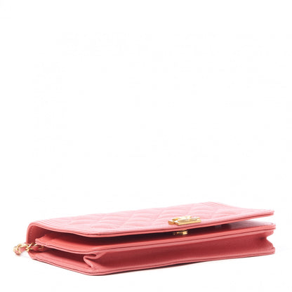 Chanel Caviar Quilted Boy Wallet On Chain WOC Pink 3 of 10