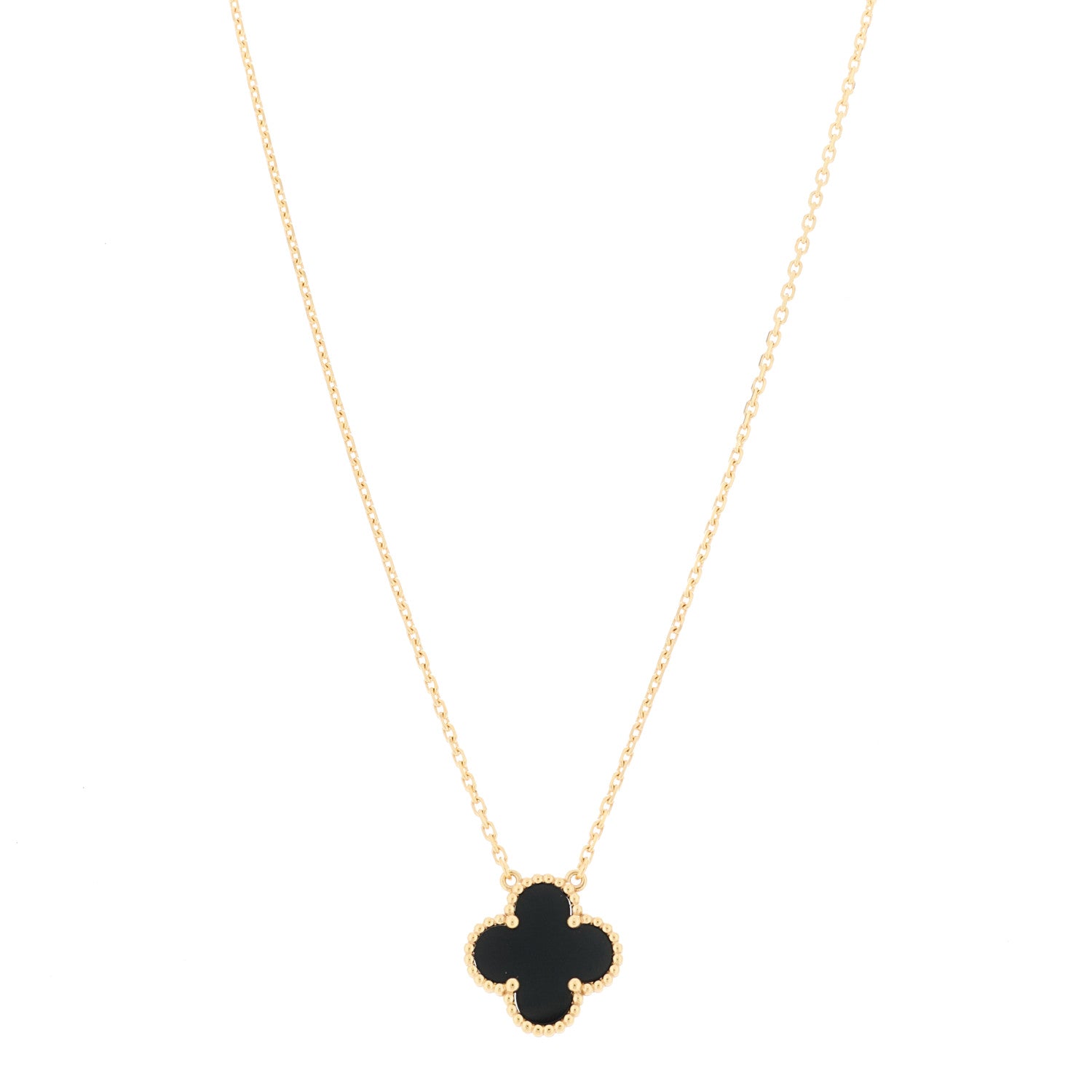 Van Cleef & Arpels 18K Yellow Gold Black Onyx Vintage Alhambra Pendant Necklace 1 of 6