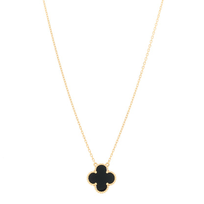 Van Cleef & Arpels 18K Yellow Gold Black Onyx Vintage Alhambra Pendant Necklace 1 of 6
