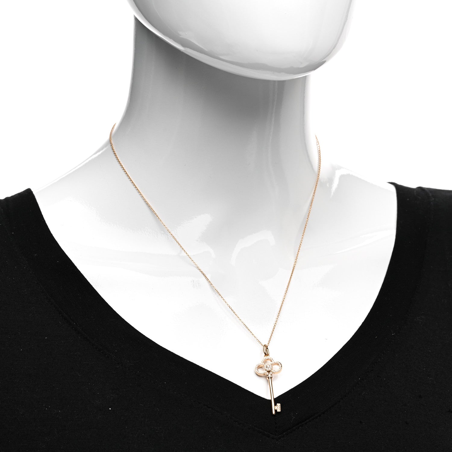 Tiffany 18K Rose Gold Diamond Crown Key Pendant Necklace 2 of 4