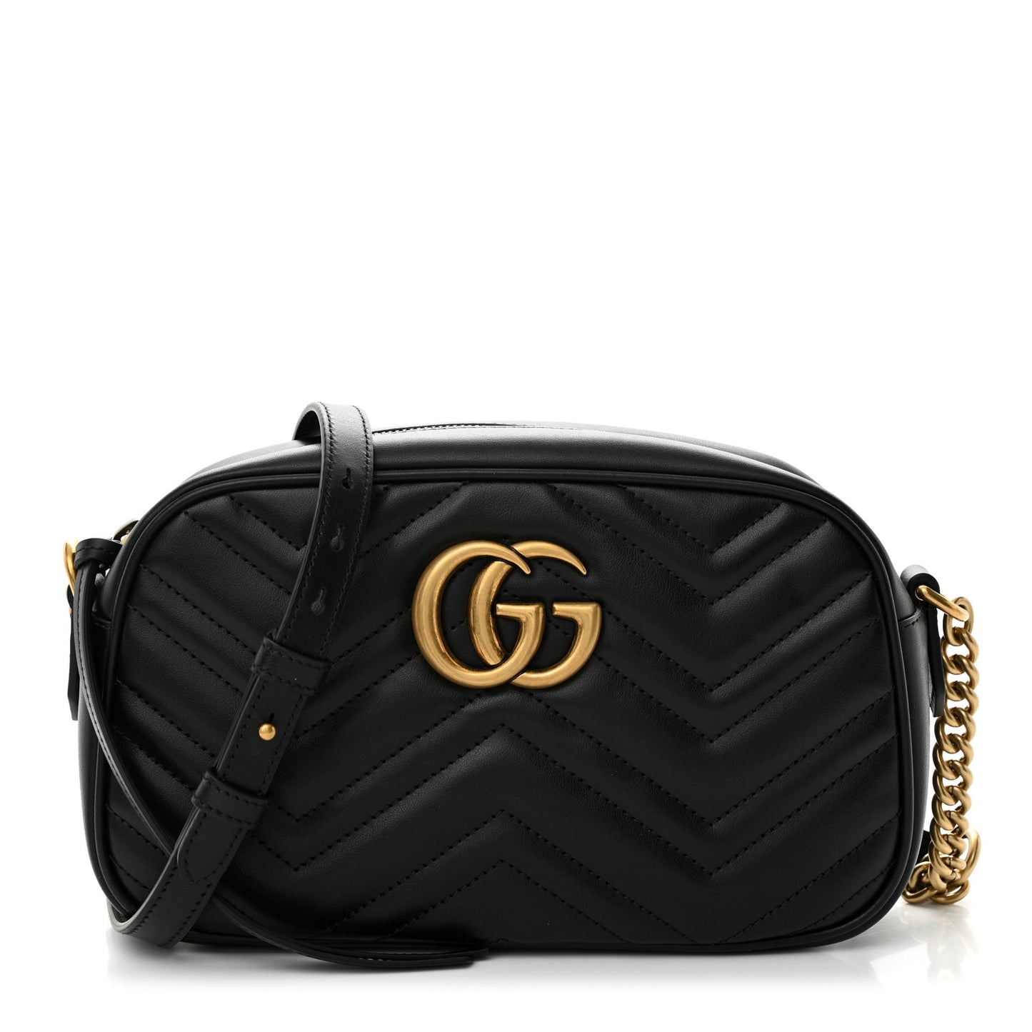 Calfskin Matelasse Small GG Marmont Chain Shoulder Bag Black