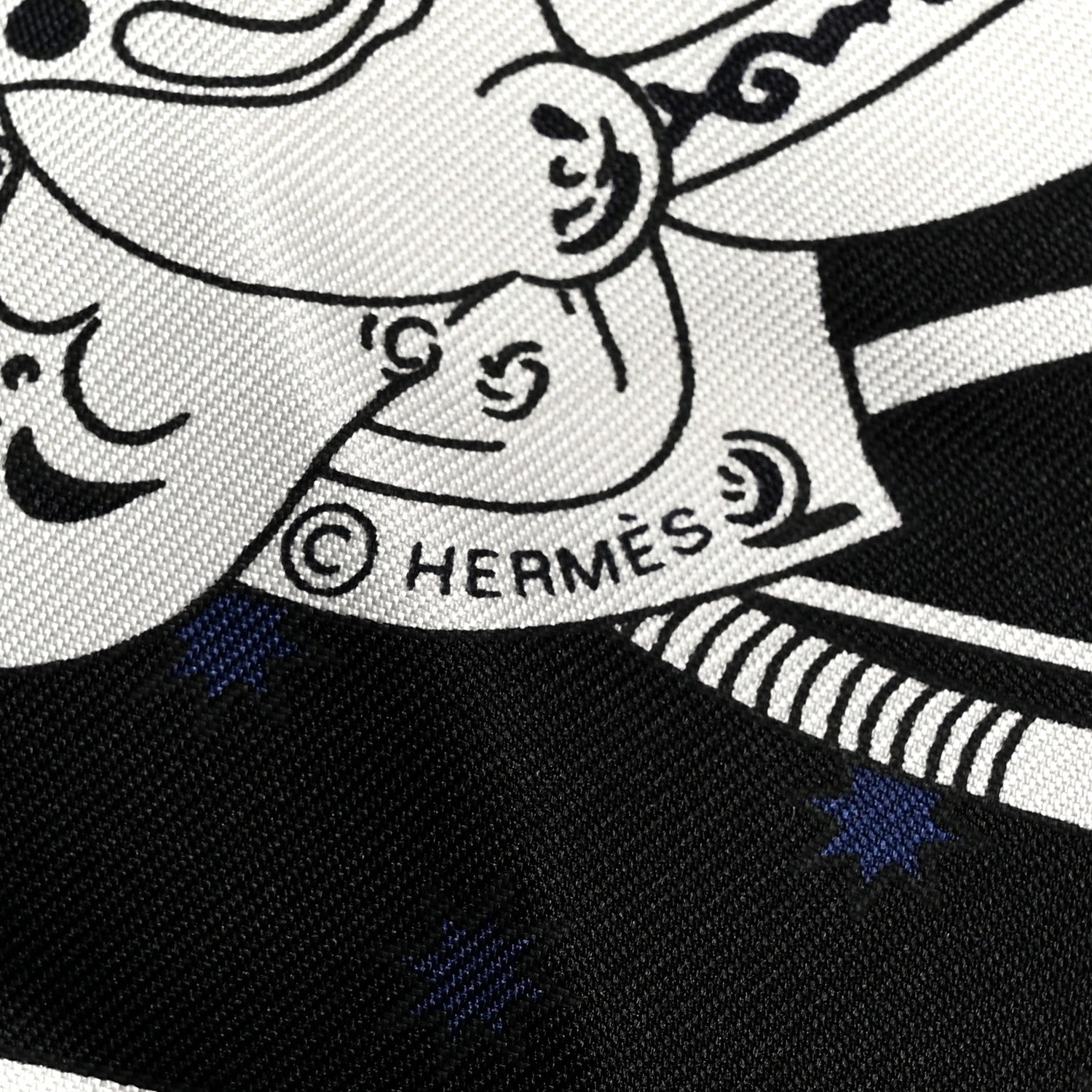 Hermes Silk Les Mustangs Bandana 55 Marine Black White 1906172
