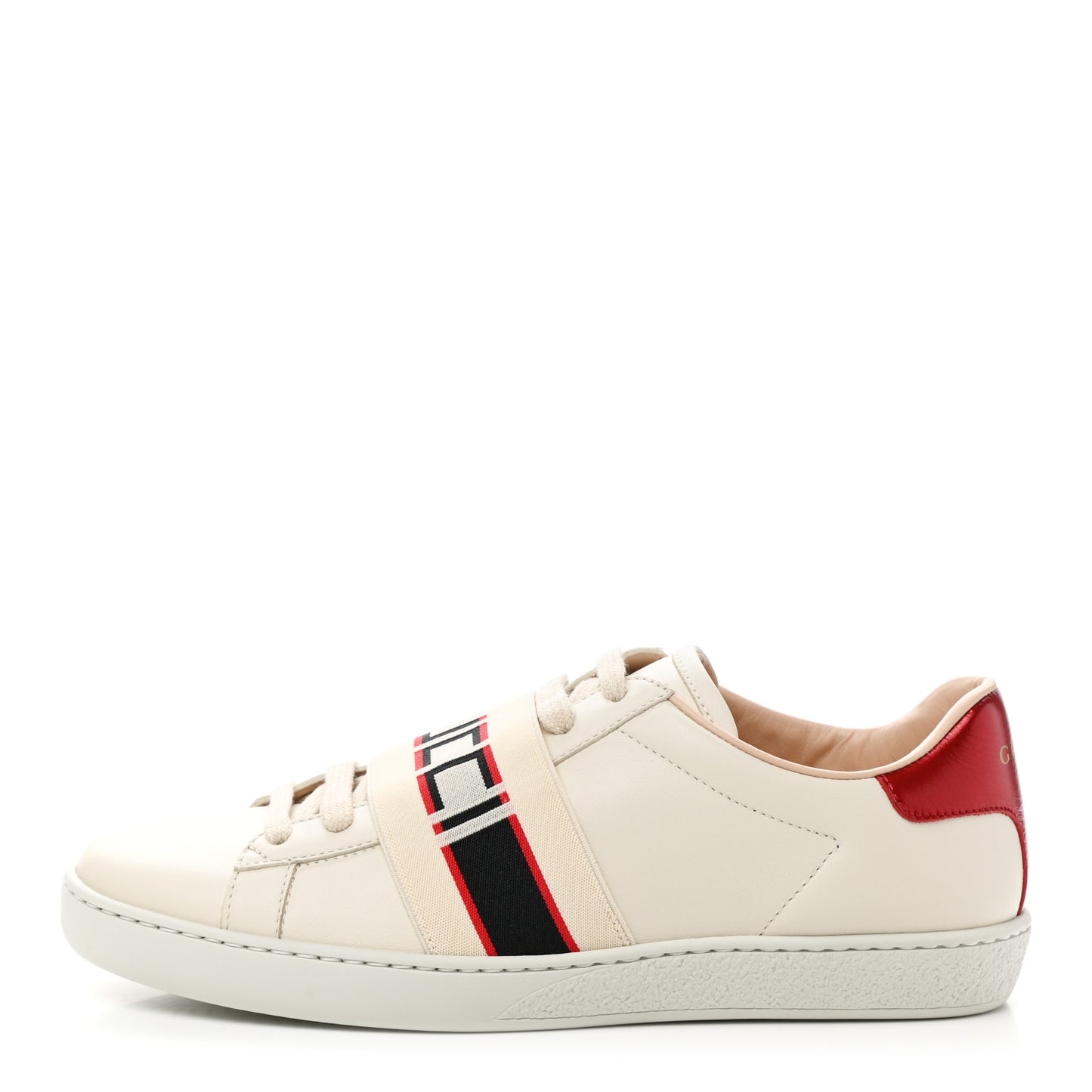 Calfskin Stripe Womens New Ace Sneakers 36.5 New Mystic White Ecru Red Flame