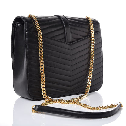 Saint Laurent Lambskin Matelasse Chevron Monogram Medium Sulpice Bag Black 3 of 7