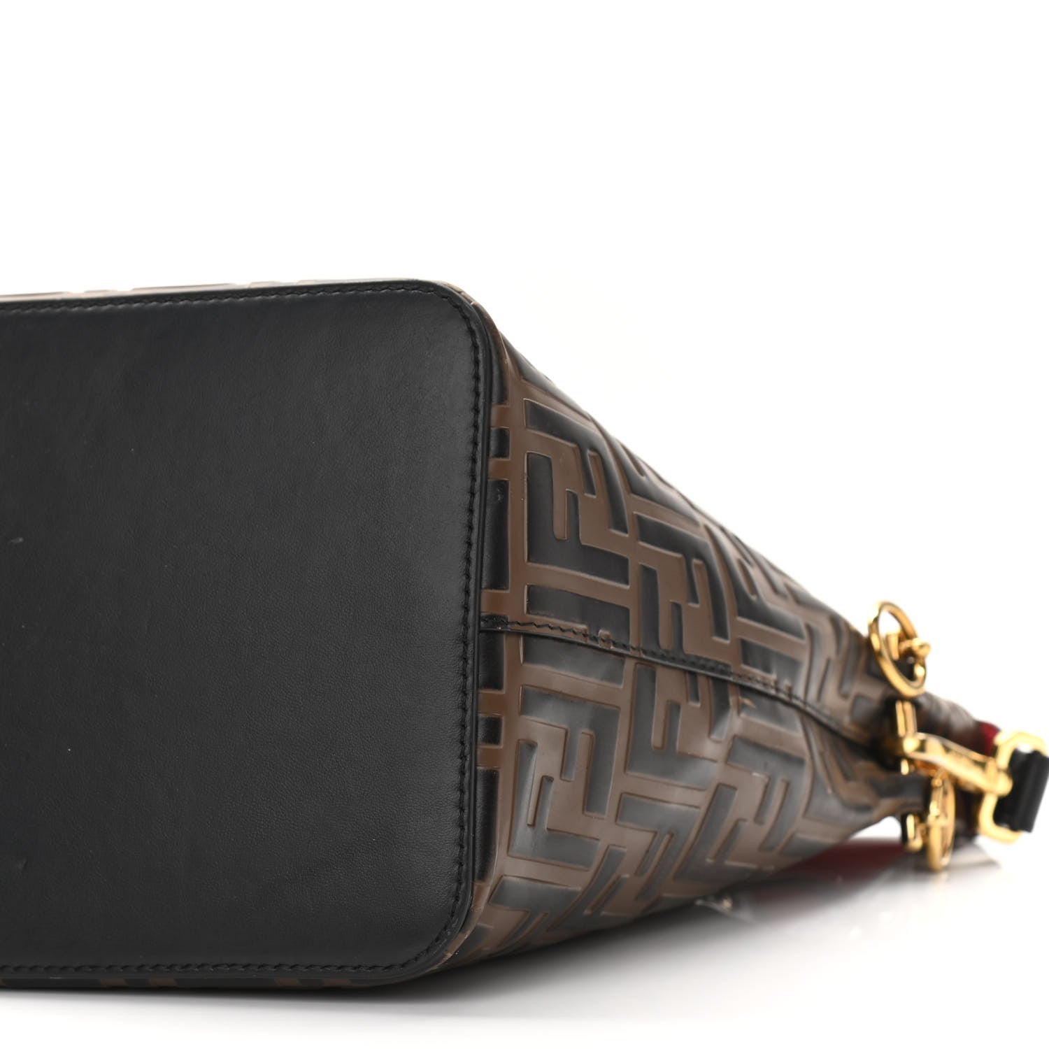 Fendi Vitello Grace F is Fendi Bi-Color FF 1974 Embossed Grande Mon Tresor Bucket Bag Maya Black Fragola 11 of 14
