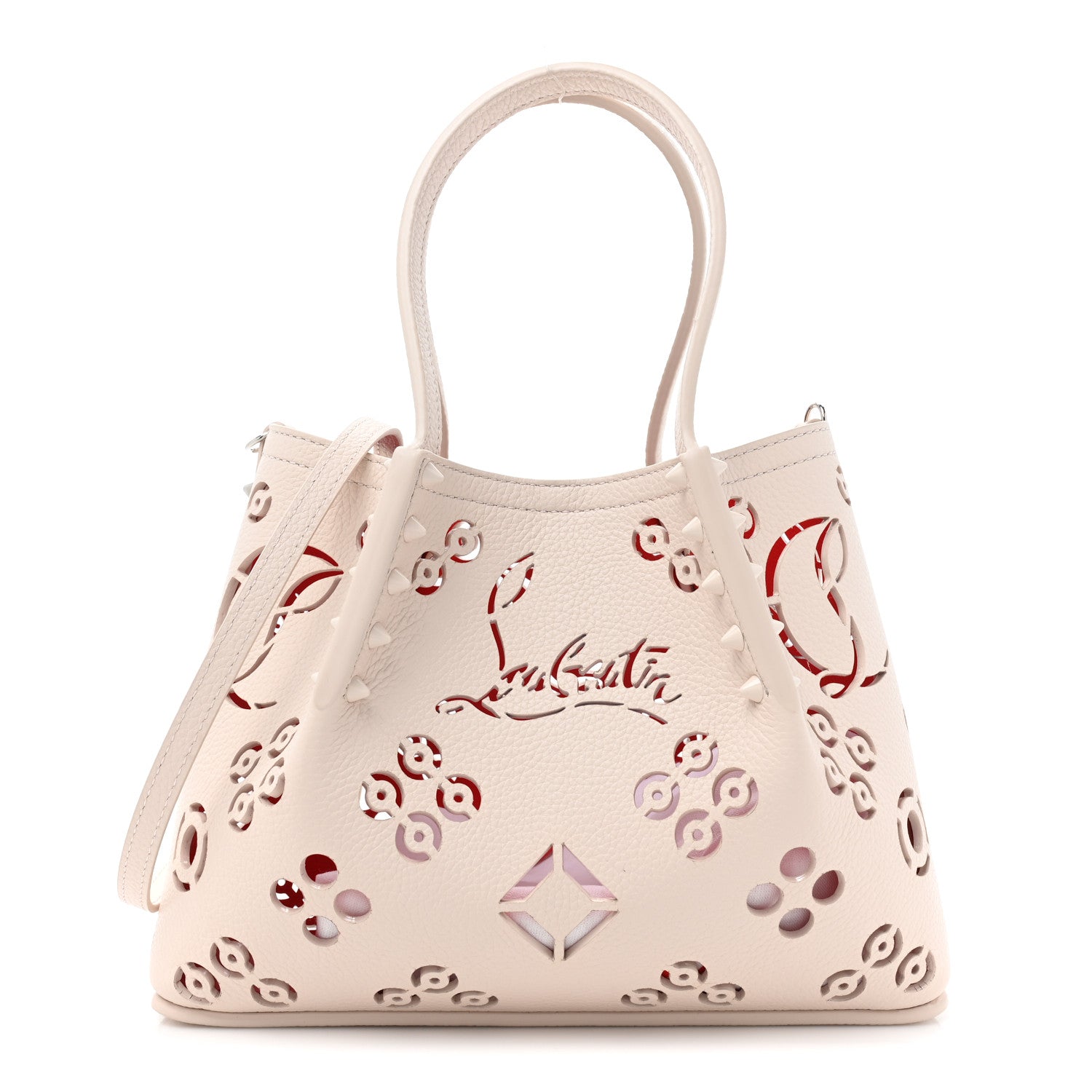 Christian Louboutin Calfskin Loubinthesky Mini Perforated Cabarock Spikes Tote Leche 1 of 10