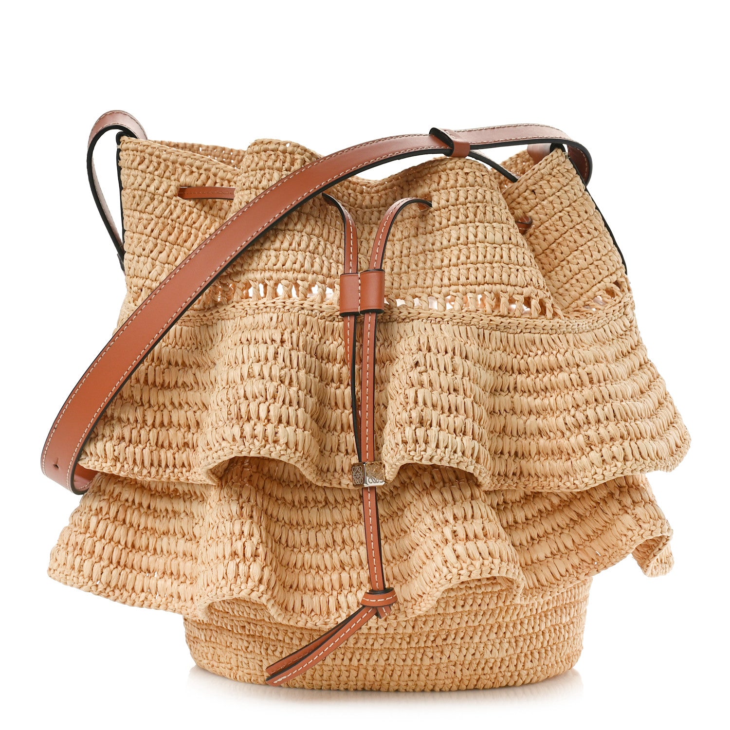 Loewe Raffia Calfskin Balloon Ruffles Bucket Bag Natural Tan 1 of 7