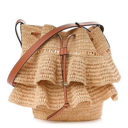 Loewe Raffia Calfskin Balloon Ruffles Bucket Bag Natural Tan 1 of 7