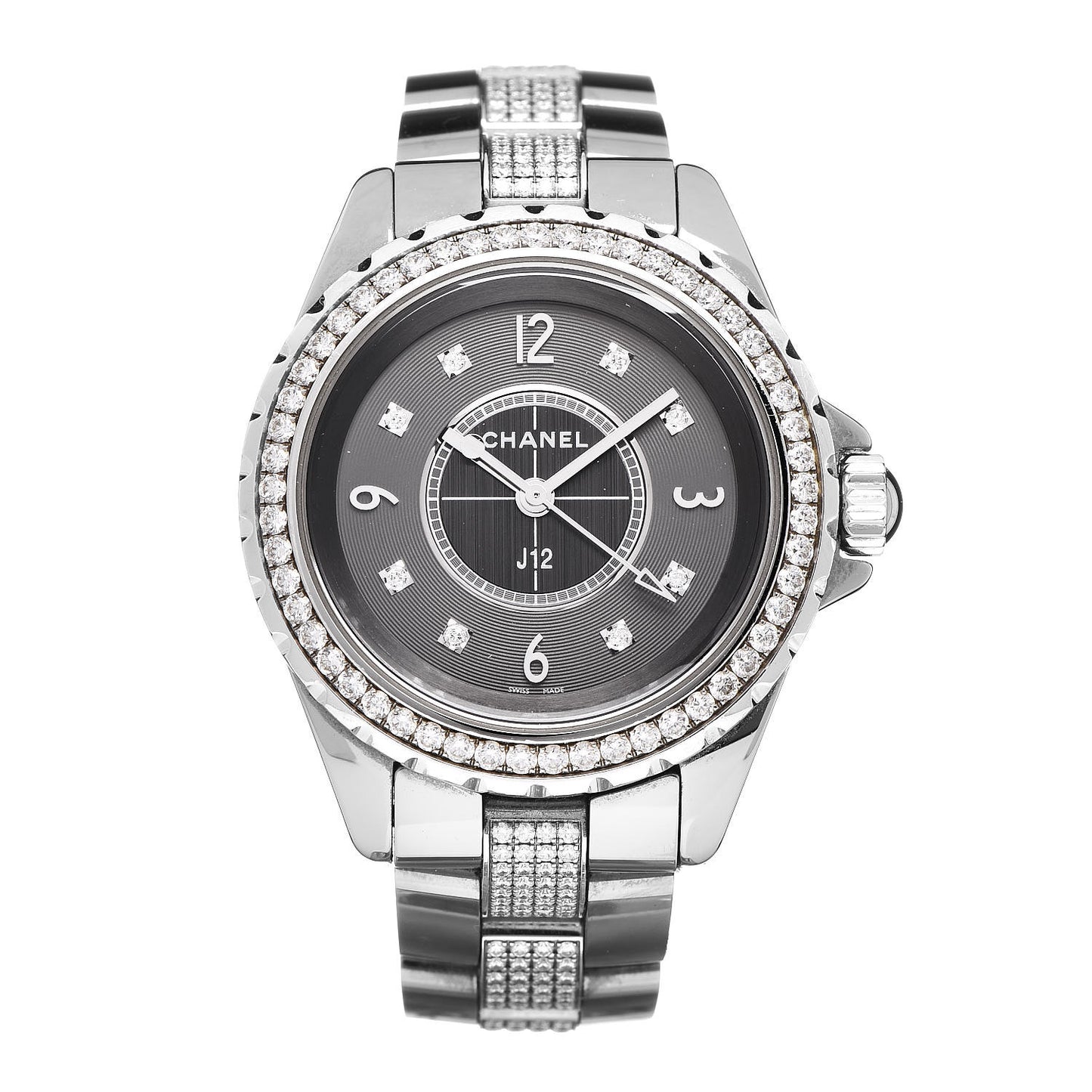 Titanium Ceramic Diamond Pave Bezel 33mm J12 Quartz Watch