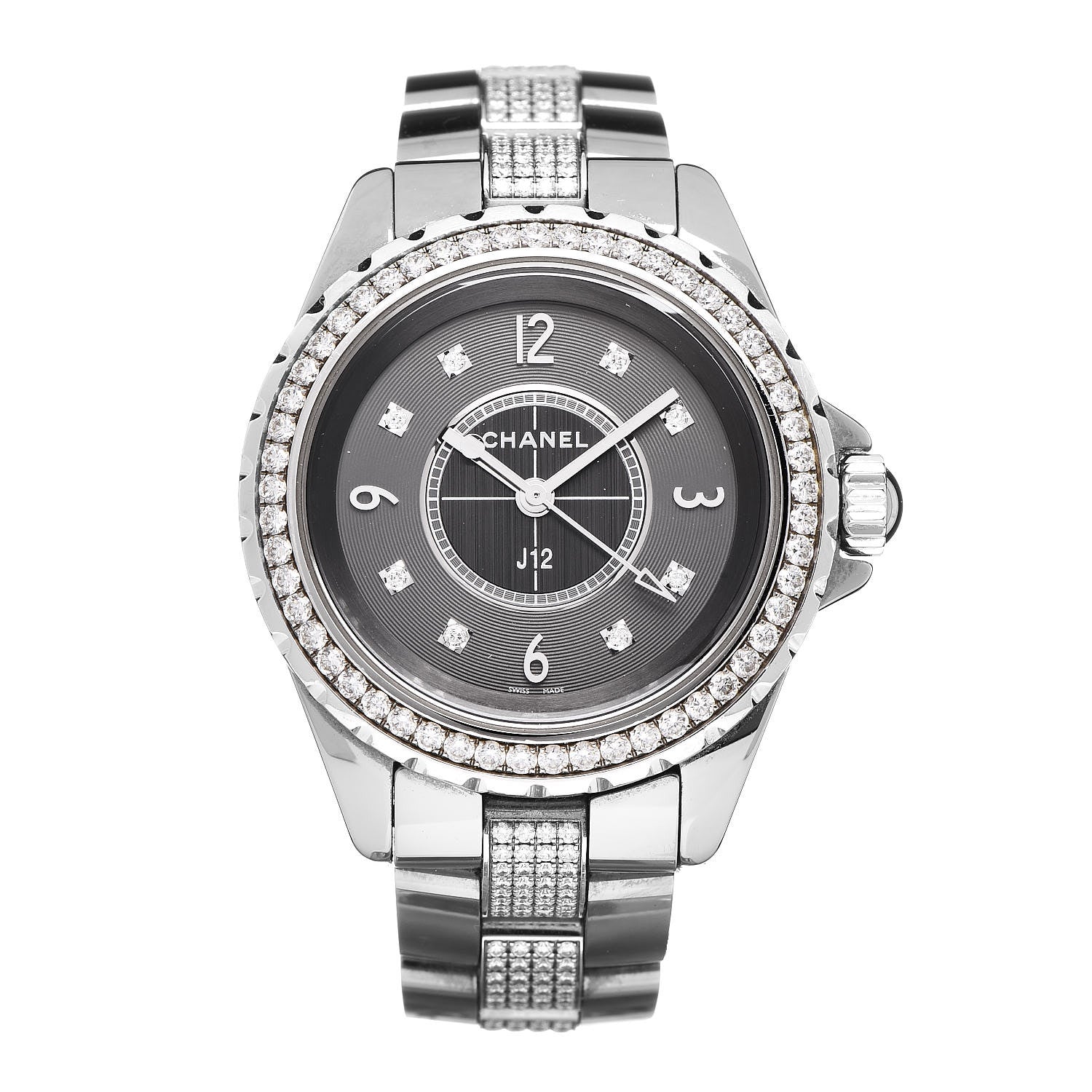 Chanel Titanium Ceramic Diamond Pave Bezel 33mm J12 Quartz Watch 1 of 7