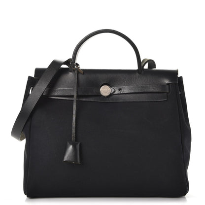 Hermes Toile Vache Calfskin Herbag 30 PM Natural Black 1 of 13