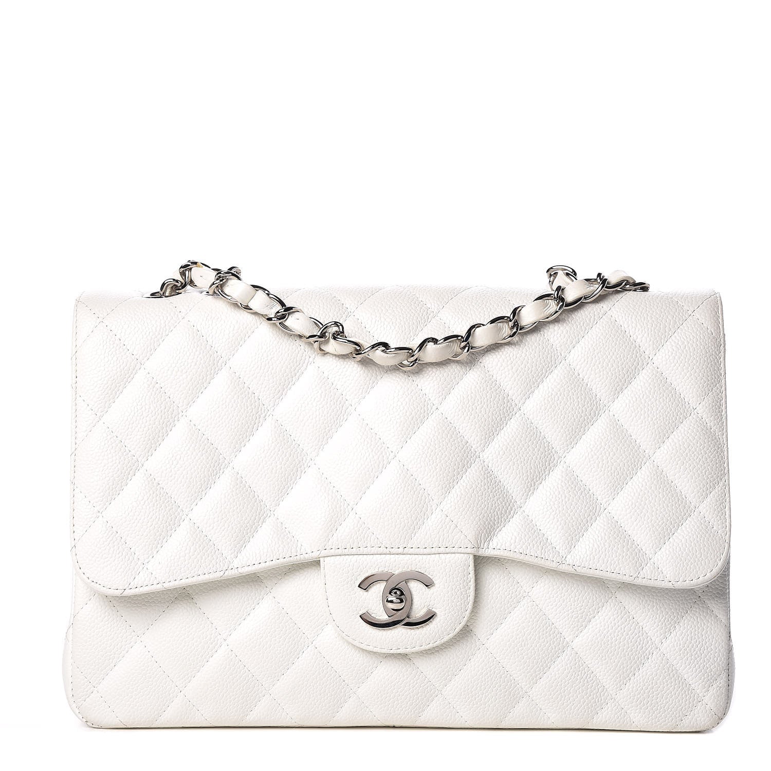 Chanel Caviar Quilted Jumbo Single Flap White 1 of 18