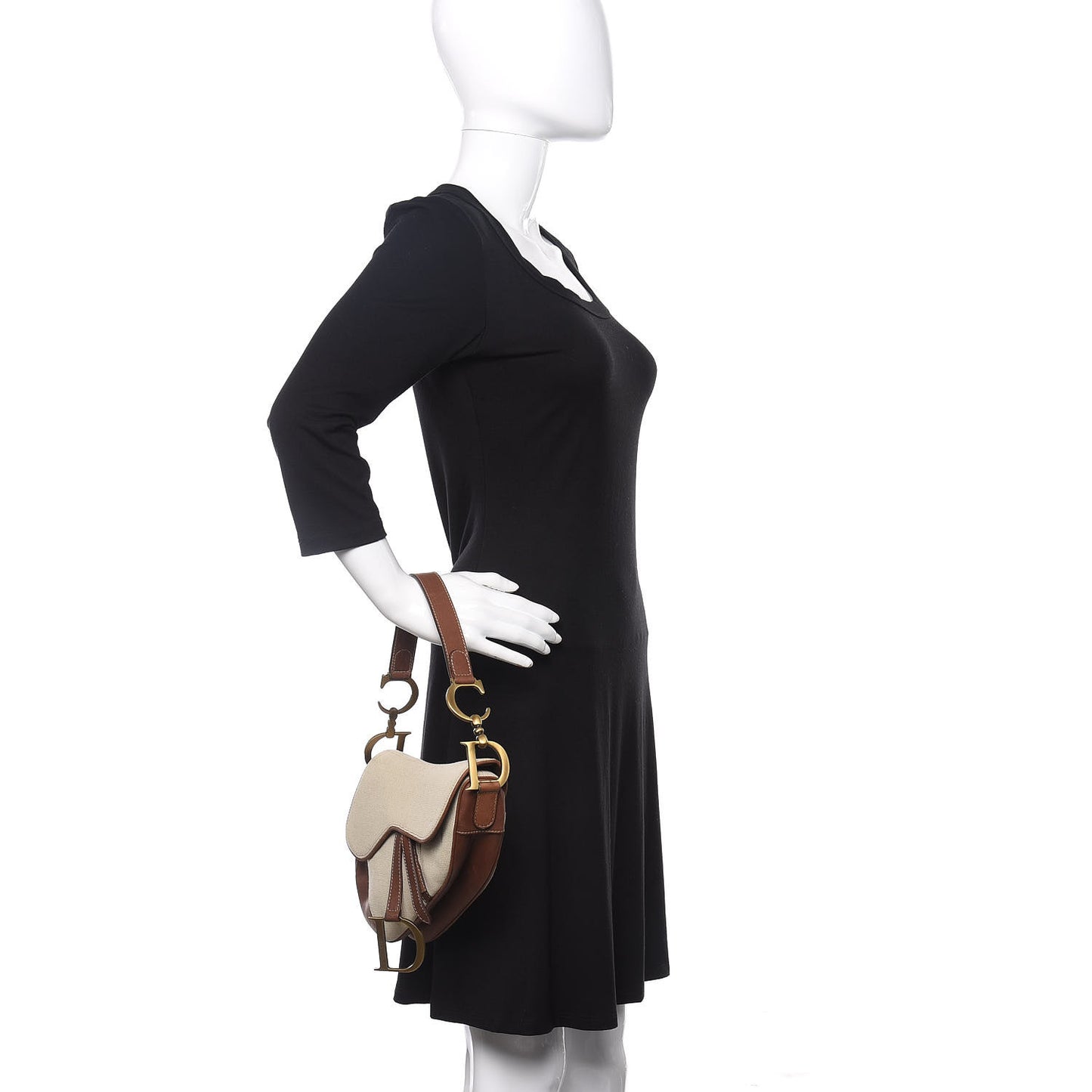Canvas Calfskin Saddle Bag Beige
