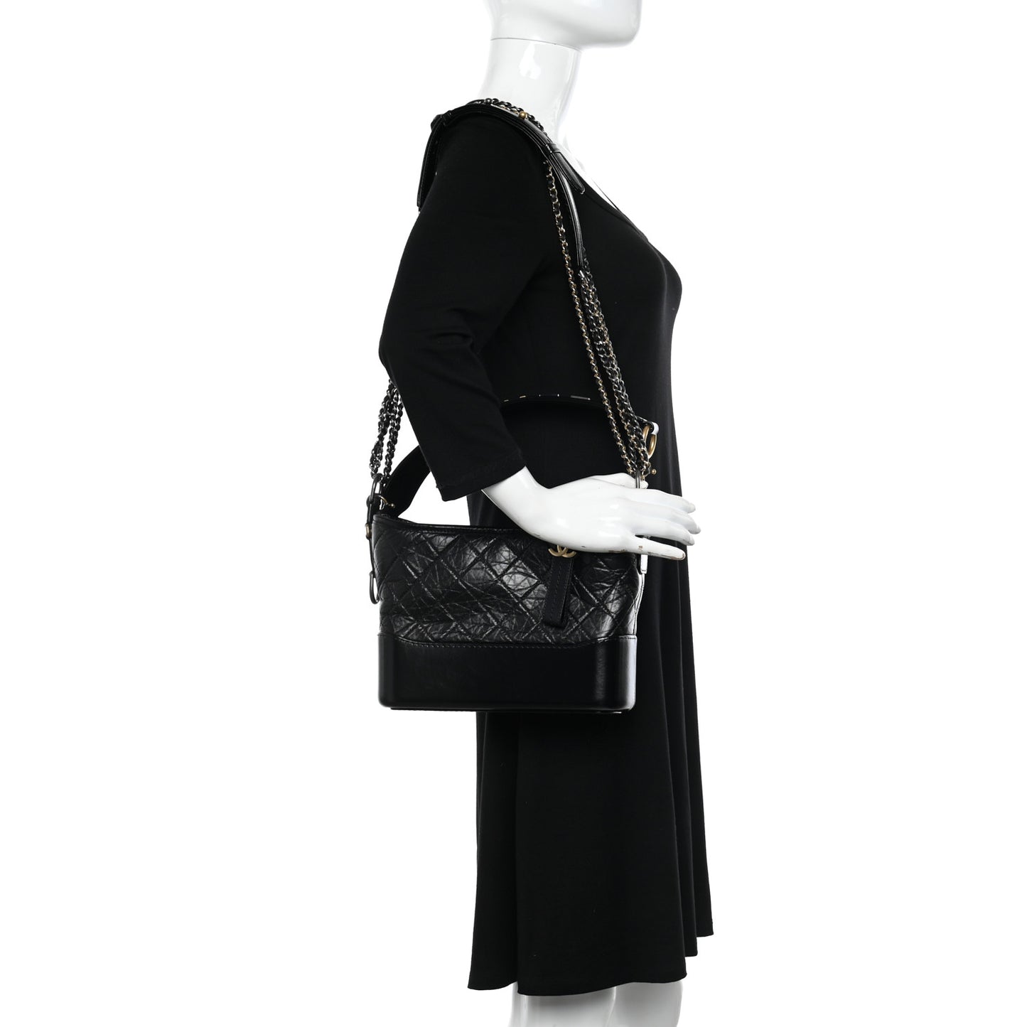 Aged Smooth Calfskin Quilted Medium Gabrielle Logo Hobo Black
