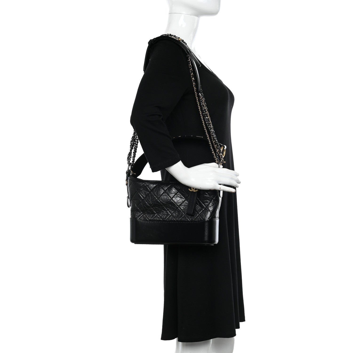 Chanel Aged Smooth Calfskin Quilted Medium Gabrielle Logo Hobo Black 2 of 10