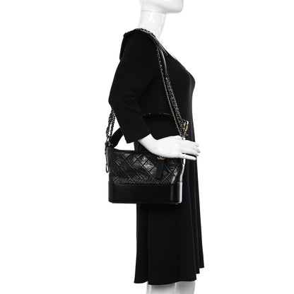 Chanel Aged Smooth Calfskin Quilted Medium Gabrielle Logo Hobo Black 2 of 10