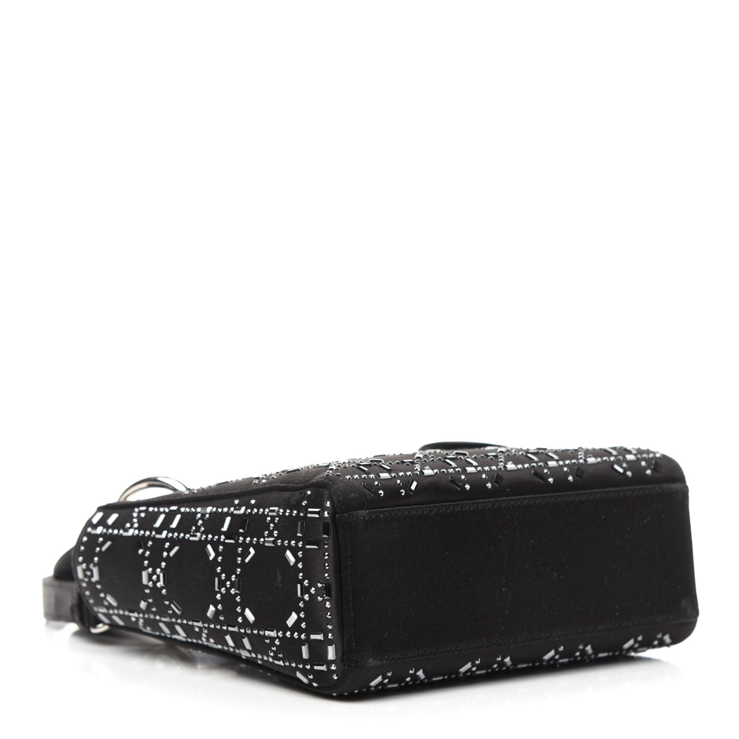 Satin Crystal Cannage Mini Lady Dior Black