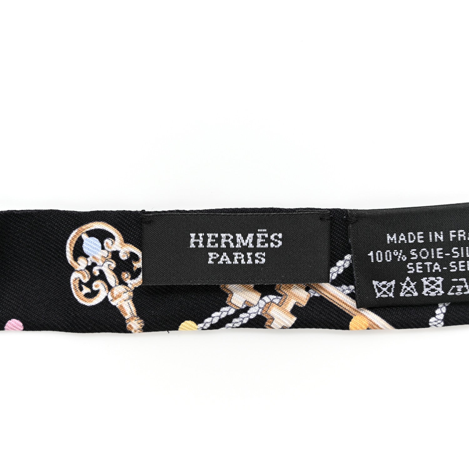 Hermes Silk Les Cles A Pois Doll Twilly Black Beige Rose 2 of 3