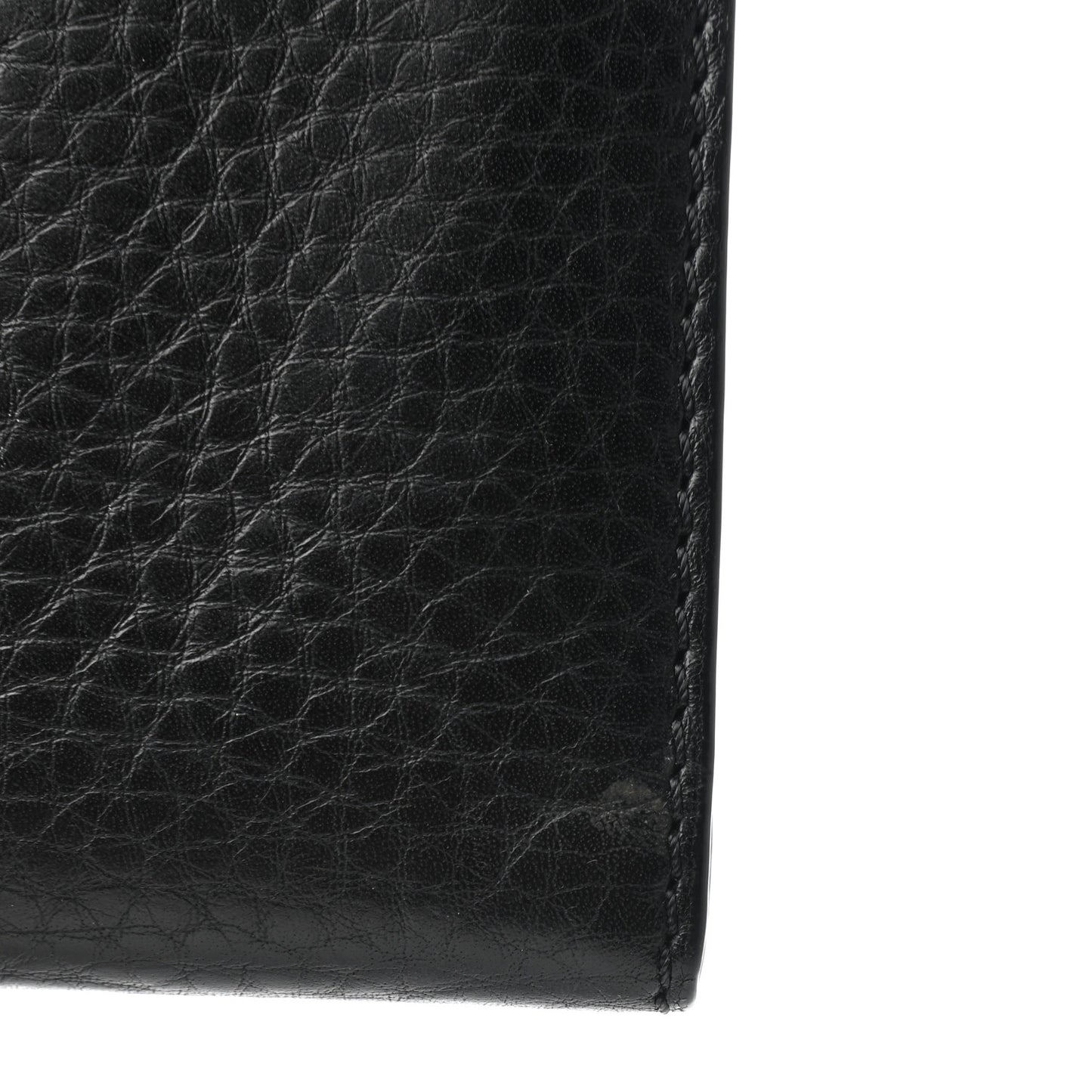 Signature Grain Calfskin Check Embossed Zip Wallet Black