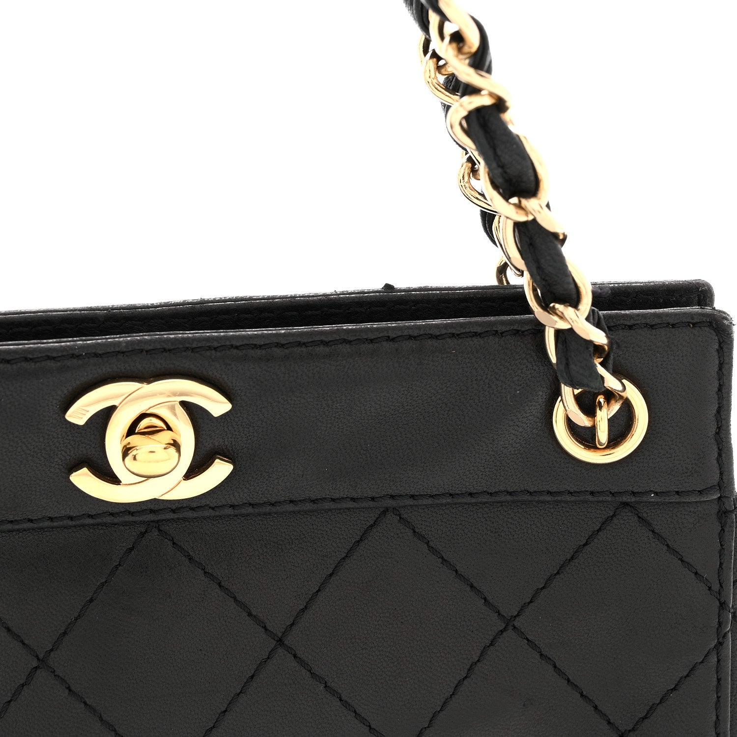 Chanel Lambskin Stitched Small Tote Black 11 of 12