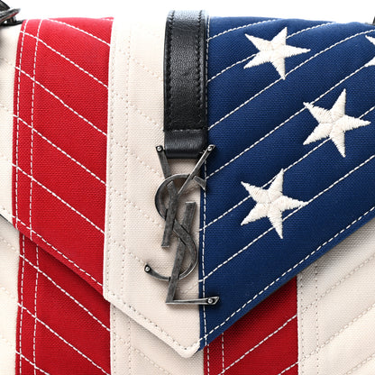 Saint Laurent Canvas Matelasse Chevron American Flag Monogram Medium College Bag Red Blue 10 of 10