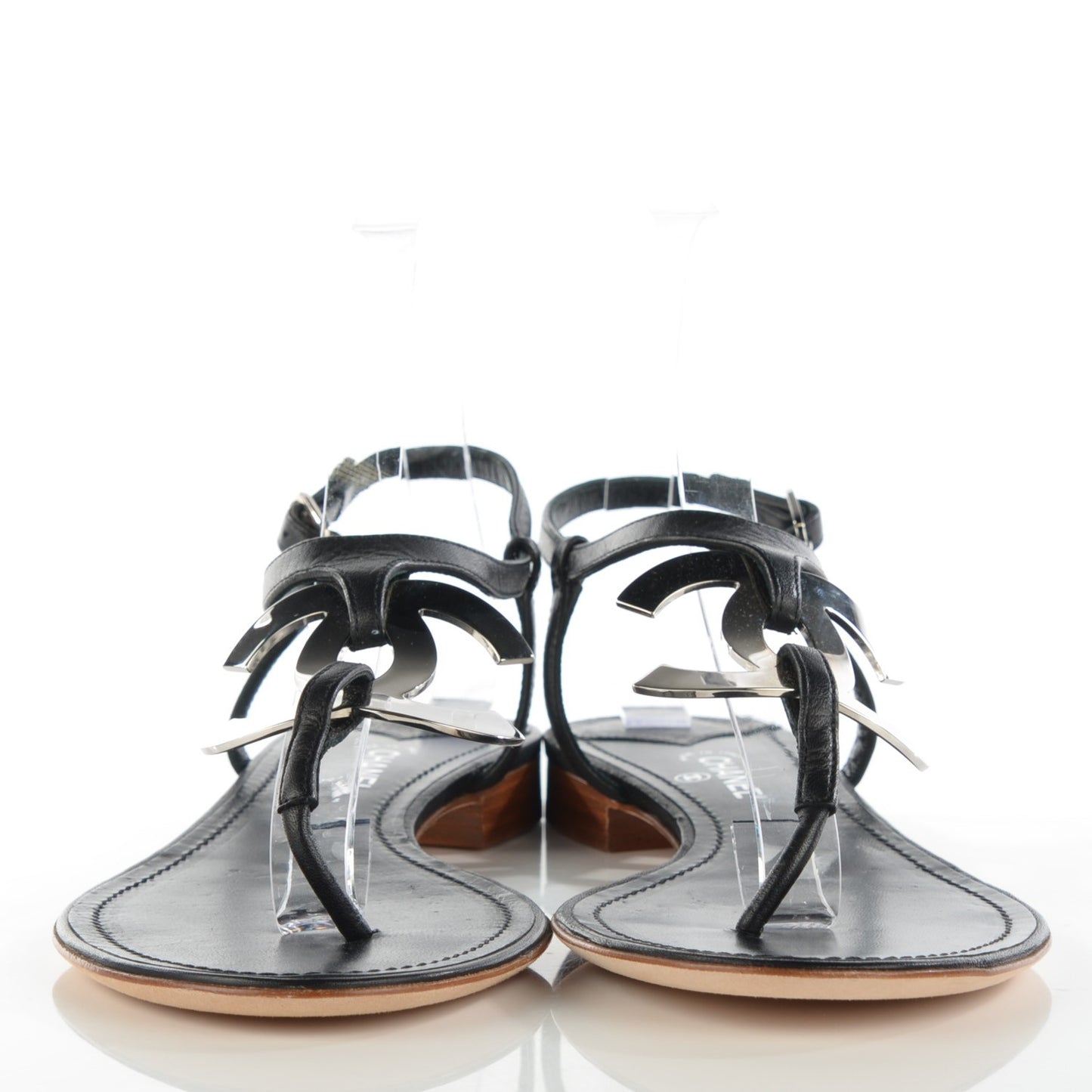 Leather CC Thong Sandals 40 Black