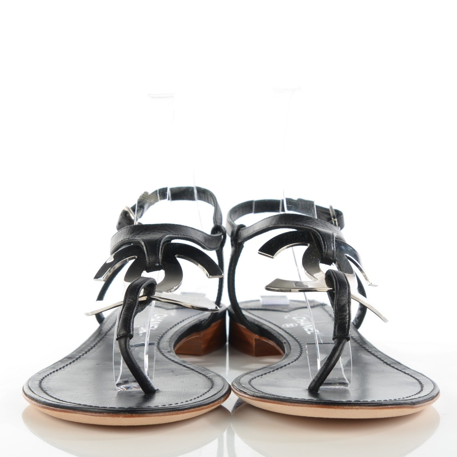 Chanel Leather CC Thong Sandals 40 Black 2 of 8