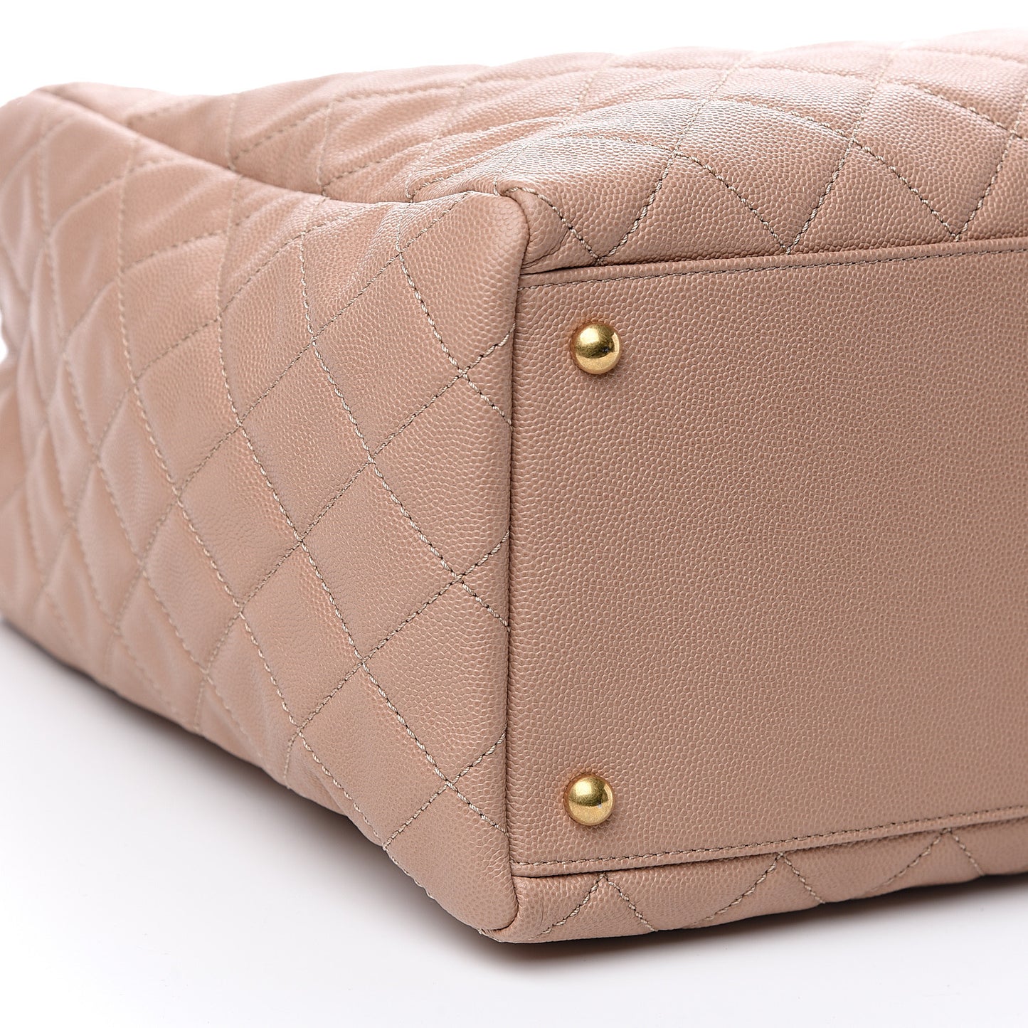 Caviar Quilted Large Coco Handle Shopping Tote Beige