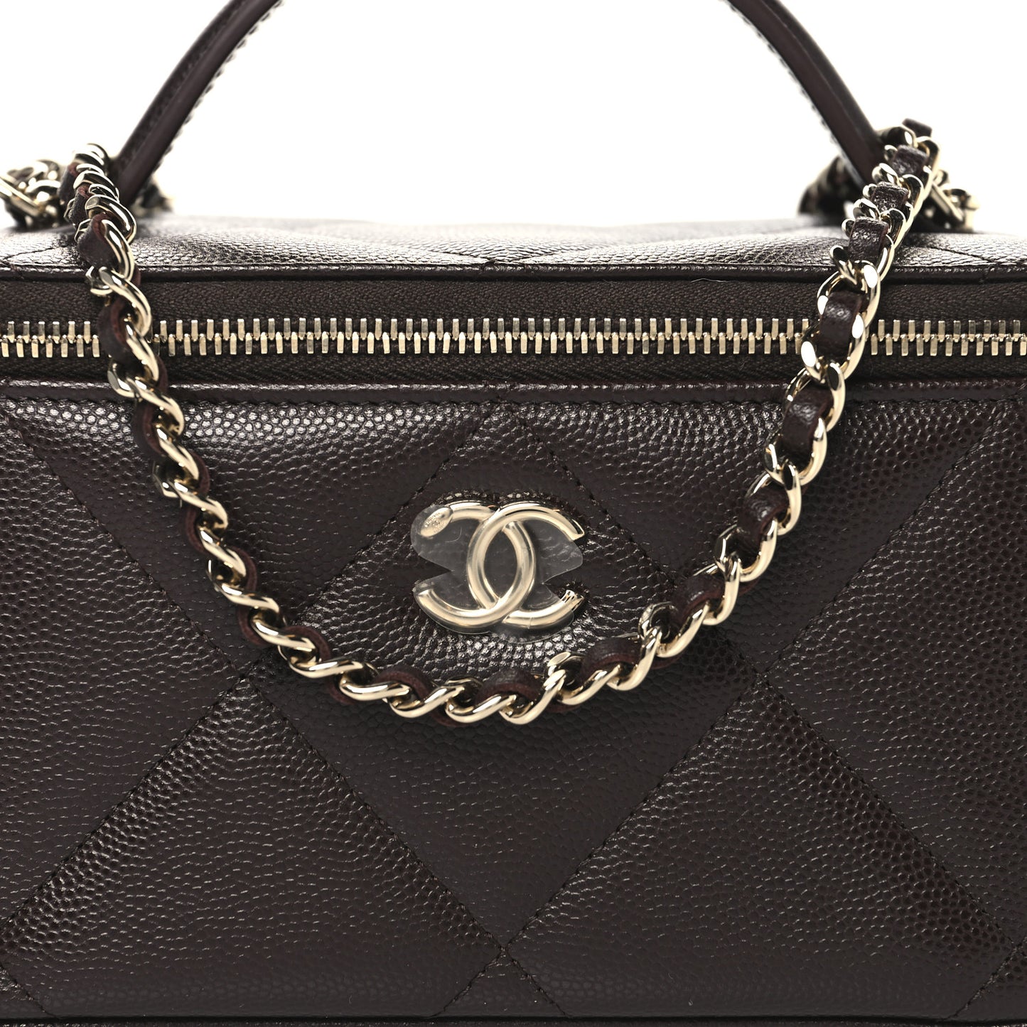 Caviar Quilted Top Handle Long Vanity Dark Brown