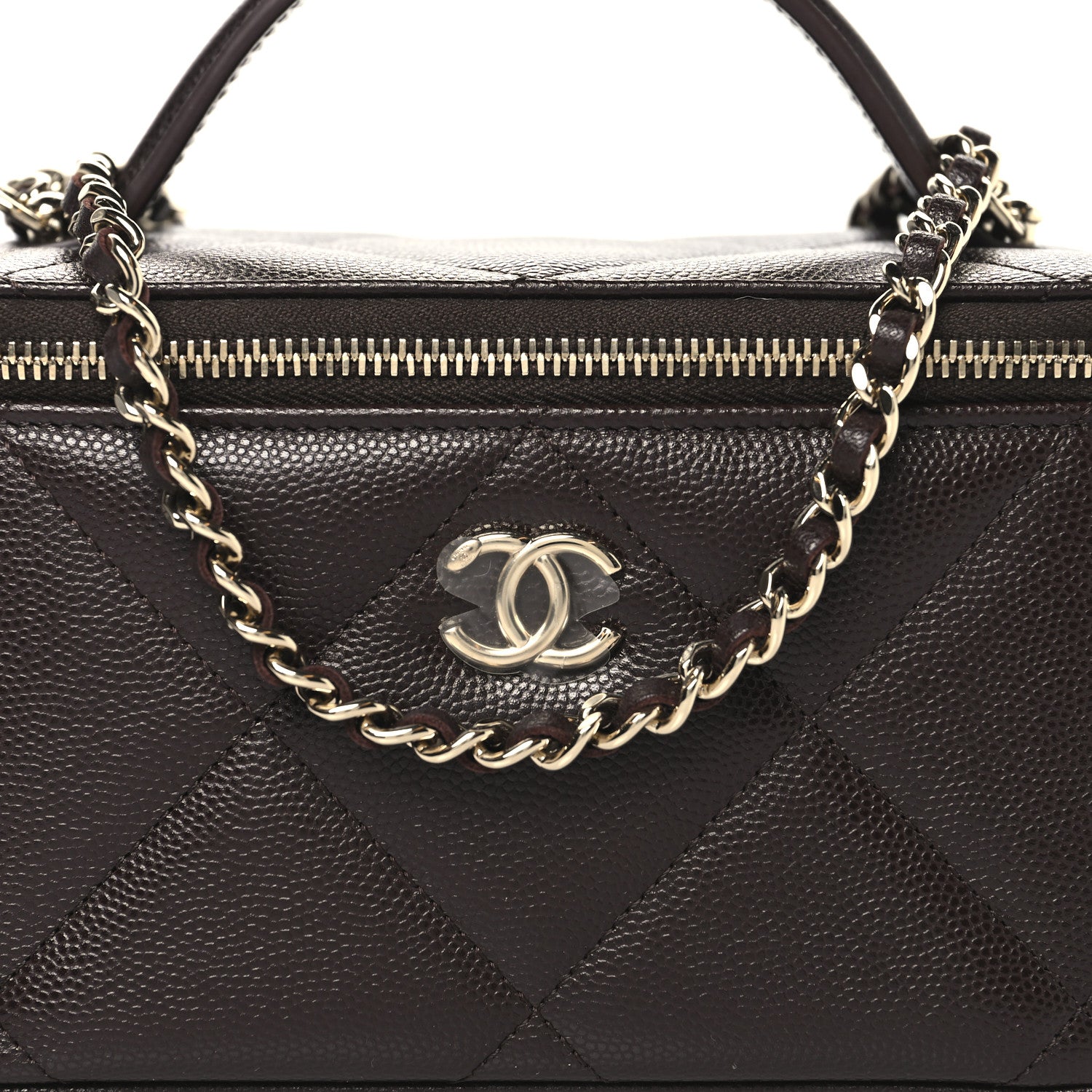 Chanel Caviar Quilted Top Handle Long Vanity Dark Brown 8 of 12