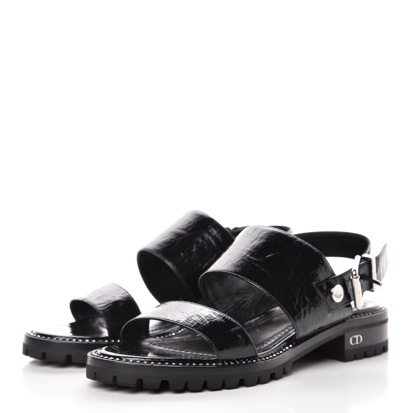 Crinkled Patent Crystals Sandals 37.5 Black