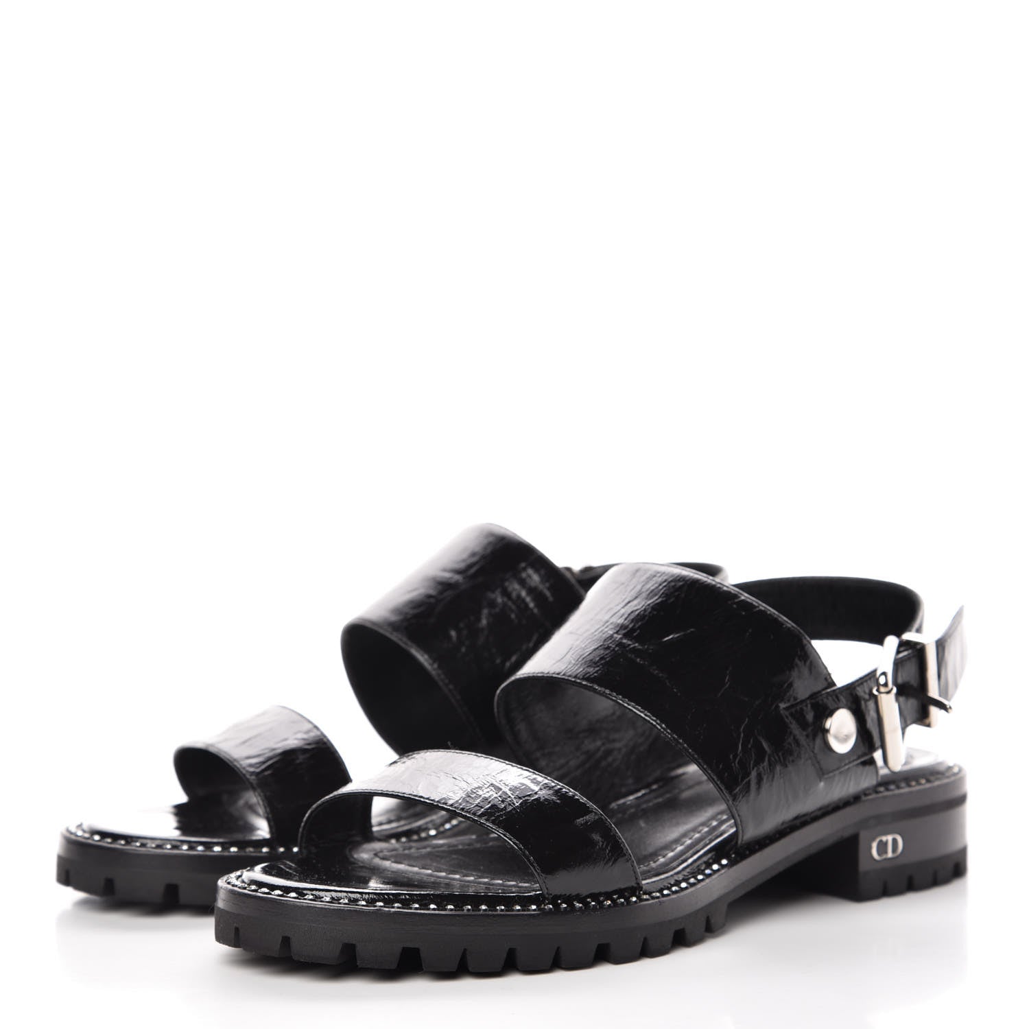 Christian Dior Crinkled Patent Crystals Sandals 37.5 Black 3 of 8