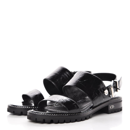 Christian Dior Crinkled Patent Crystals Sandals 37.5 Black 3 of 8