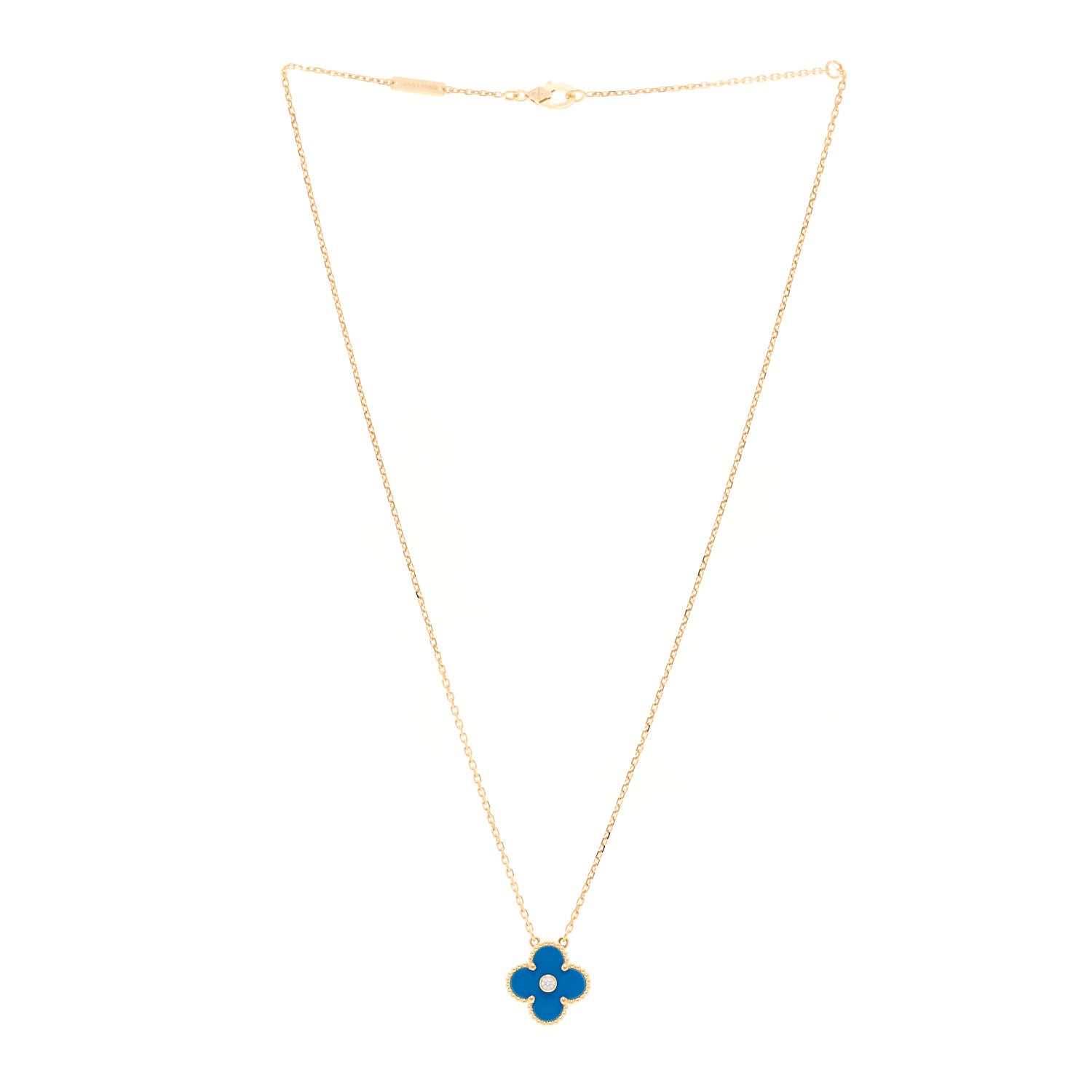 Van Cleef & Arpels 18K Yellow Gold Diamond Celestial Blue Sevres Porcelain Vintage Alhambra Pendant Necklace 3 of 5