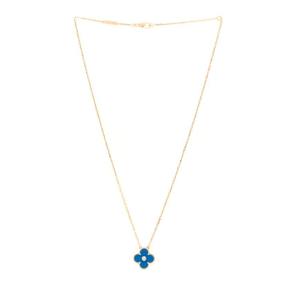 Van Cleef & Arpels 18K Yellow Gold Diamond Celestial Blue Sevres Porcelain Vintage Alhambra Pendant Necklace 3 of 5